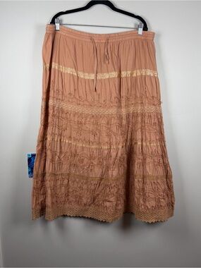 Vintage JMB Orange Tiered Maxi Skirt Embroidered Beaded Boho Forest Fairycore 1X